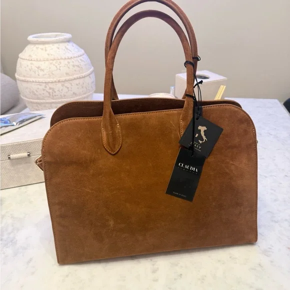 VIRAL CLAUDIA FIRENZE COGNAC SUEDE LEATHER TOTE SATCHEL BAG NWT - Picture 12 of 16